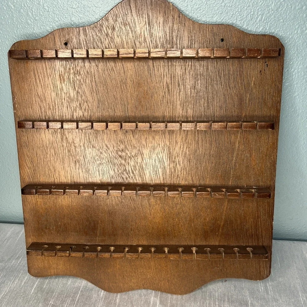 Vintage Wooden Wall Mount Souvenir Spoon Display Rack 16
